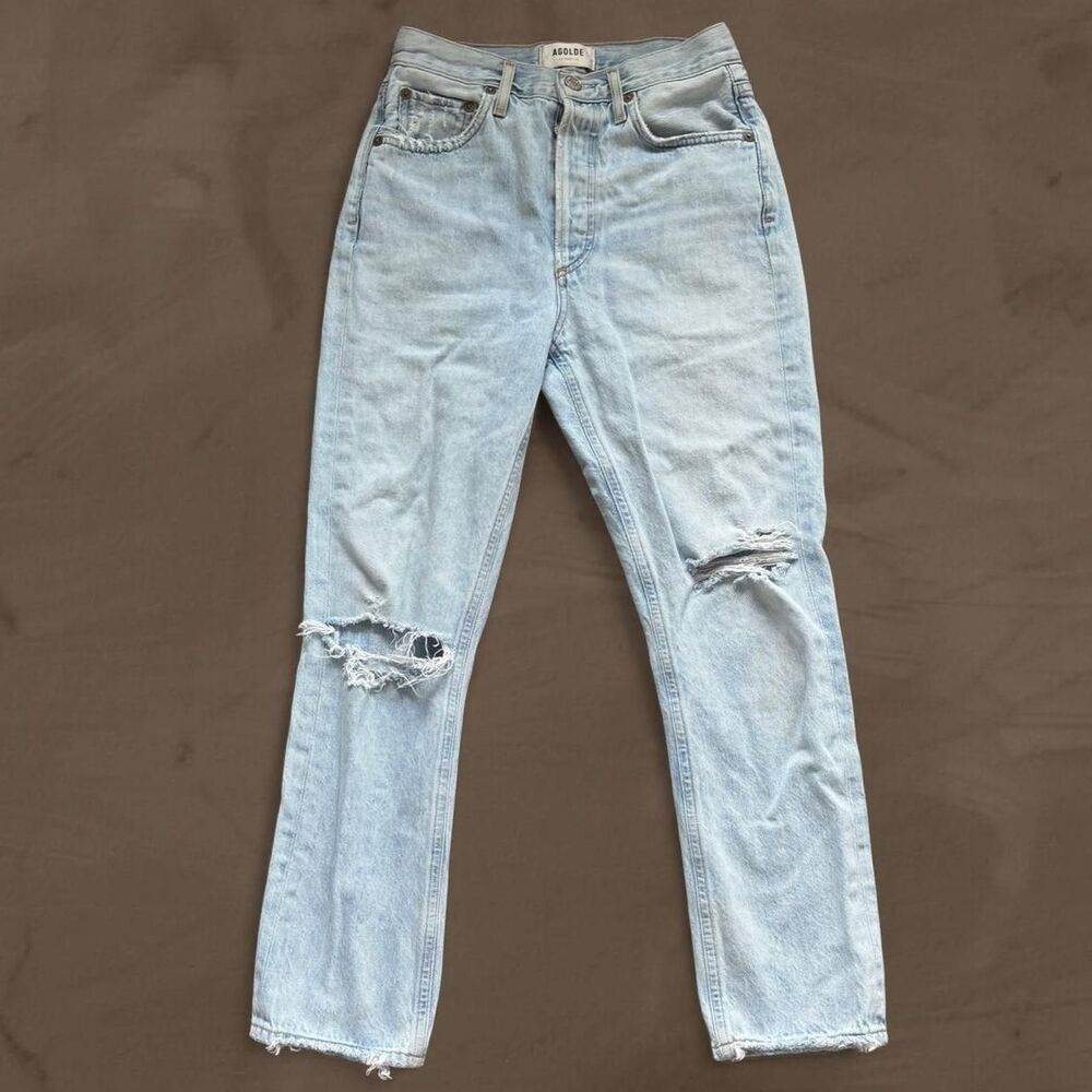 agolde riley ripped jeans light wash high rise straight size 24